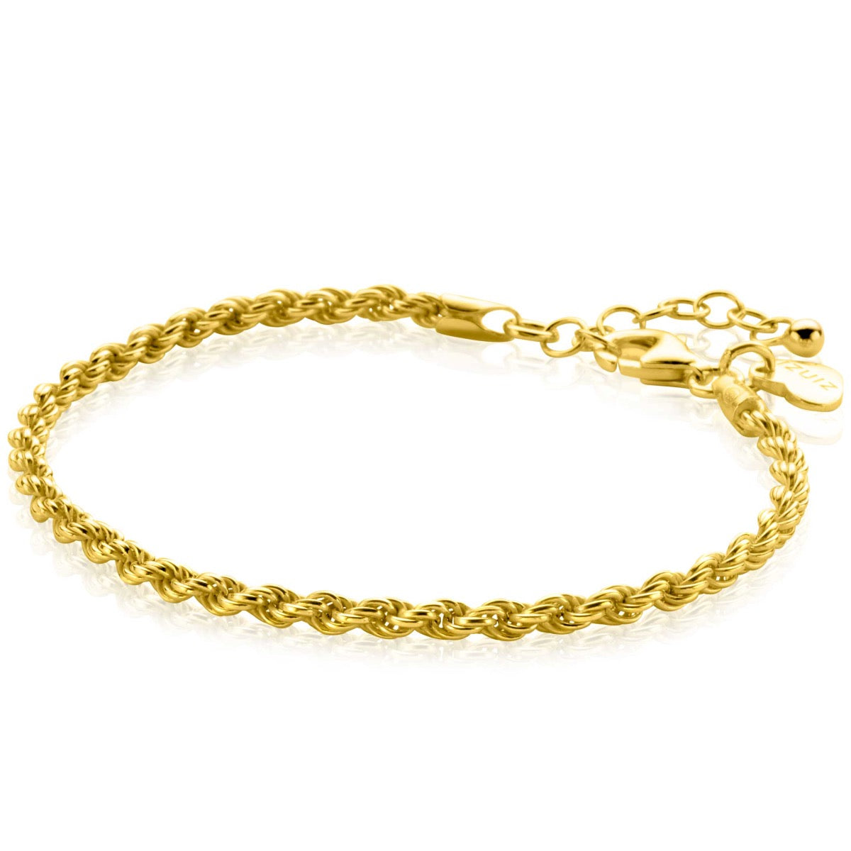 Bracciale dorato con design intrecciato e chiusura a moschettone.