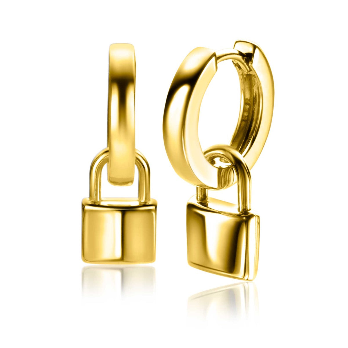 Orecchini alla creola placcati oro con pendente a forma di lucchetto.