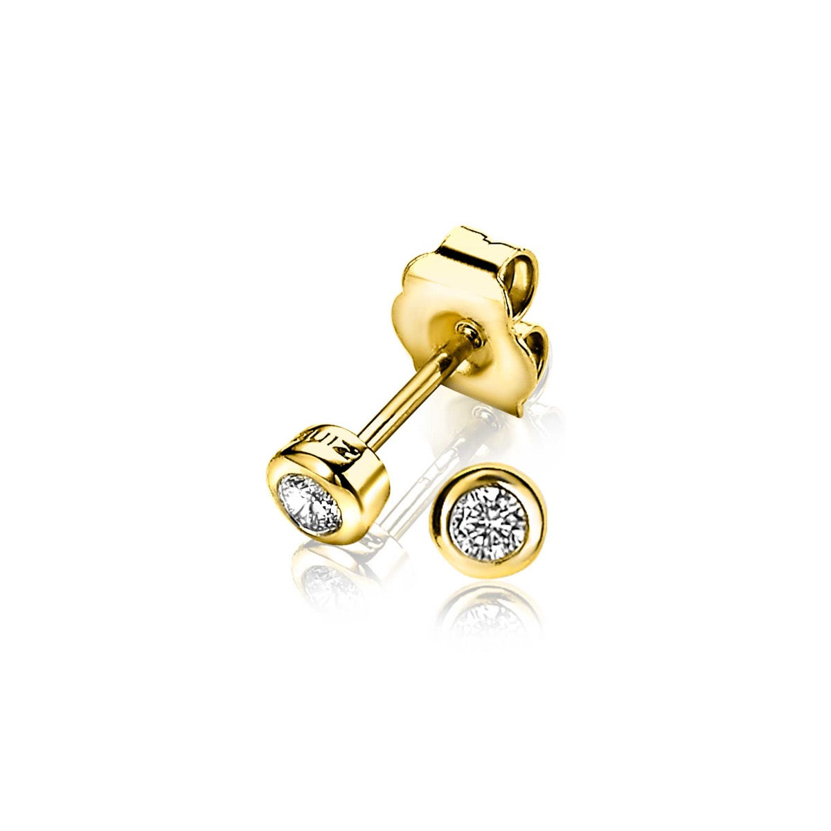 Orecchini in oro con pietra brillante, design semplice e rotondo.