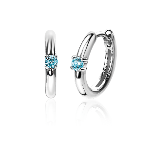 Orecchini in argento con pietra azzurra centrale e design semplice.