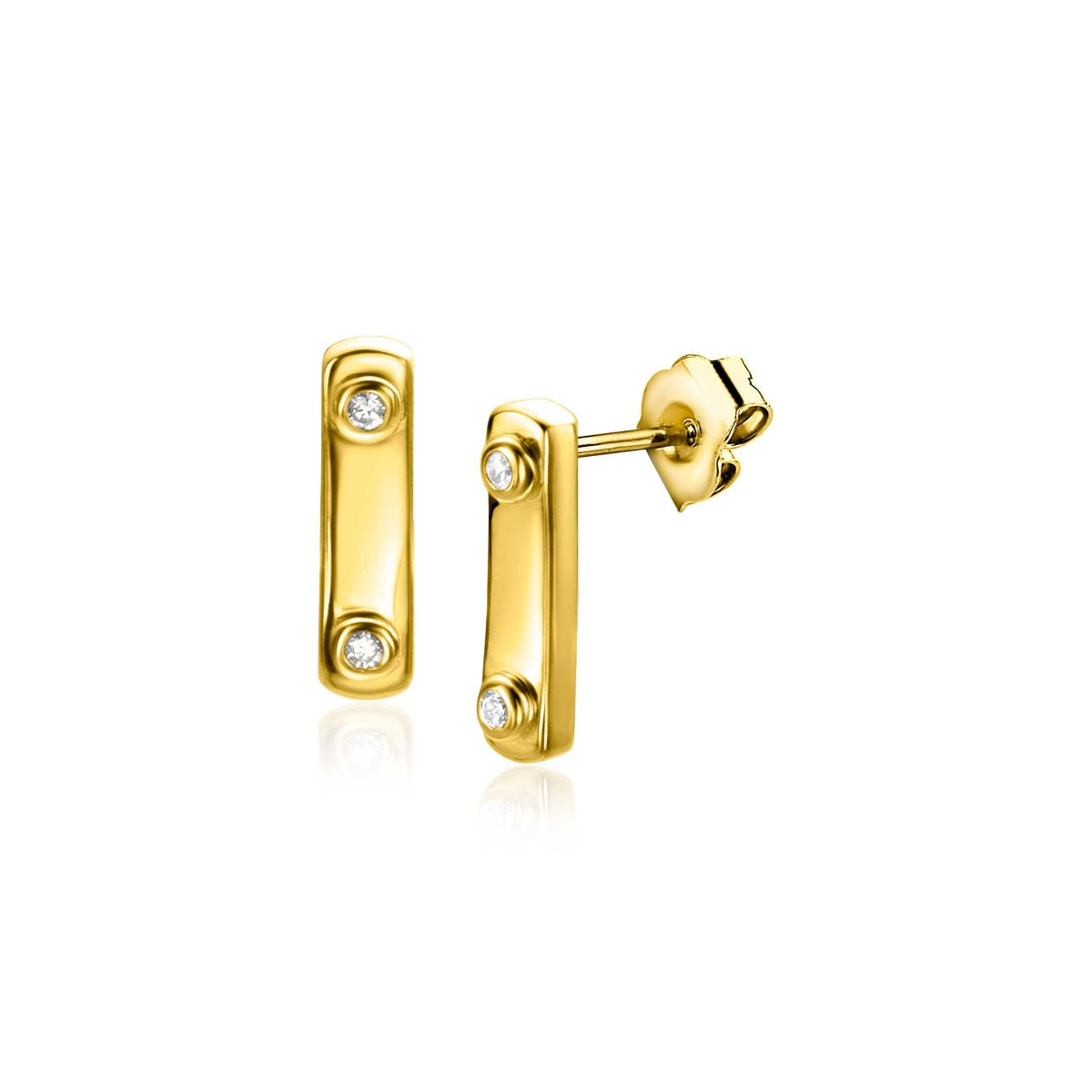 Orecchini in oro giallo placcato con due pietre brillanti.