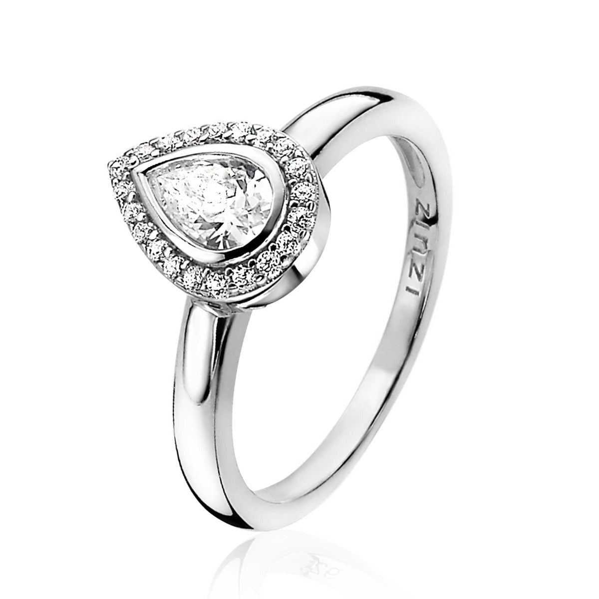Anello in argento con pietra a forma di goccia e zirconi.
