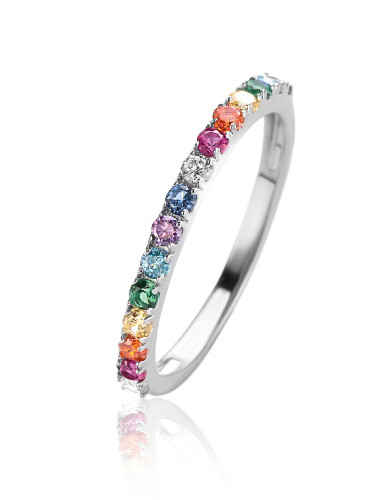 Anello in argento con pietre colorate e brillanti incastonate.