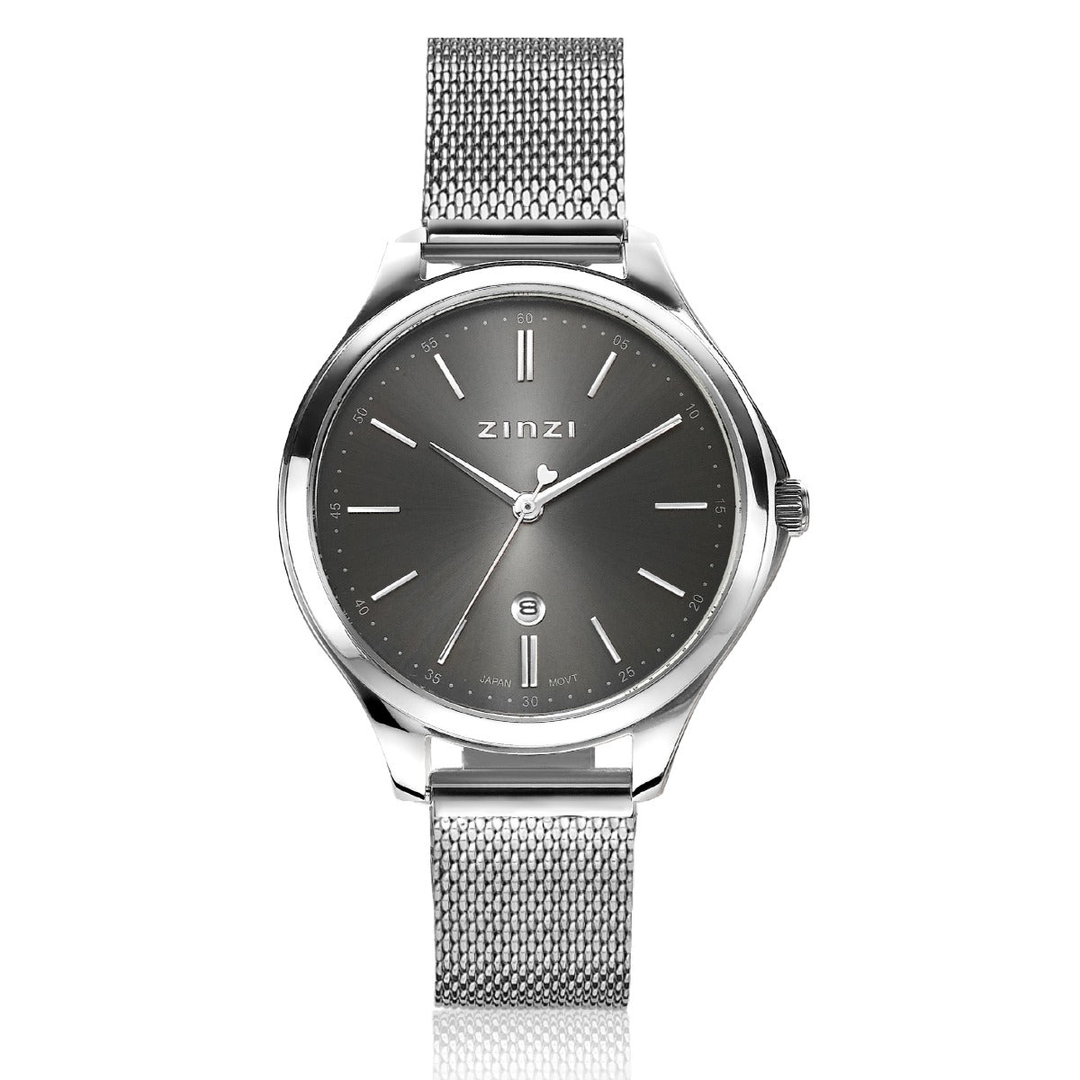 Orologio in acciaio color argento con quadrante grigio e cinturino a maglia rolò.