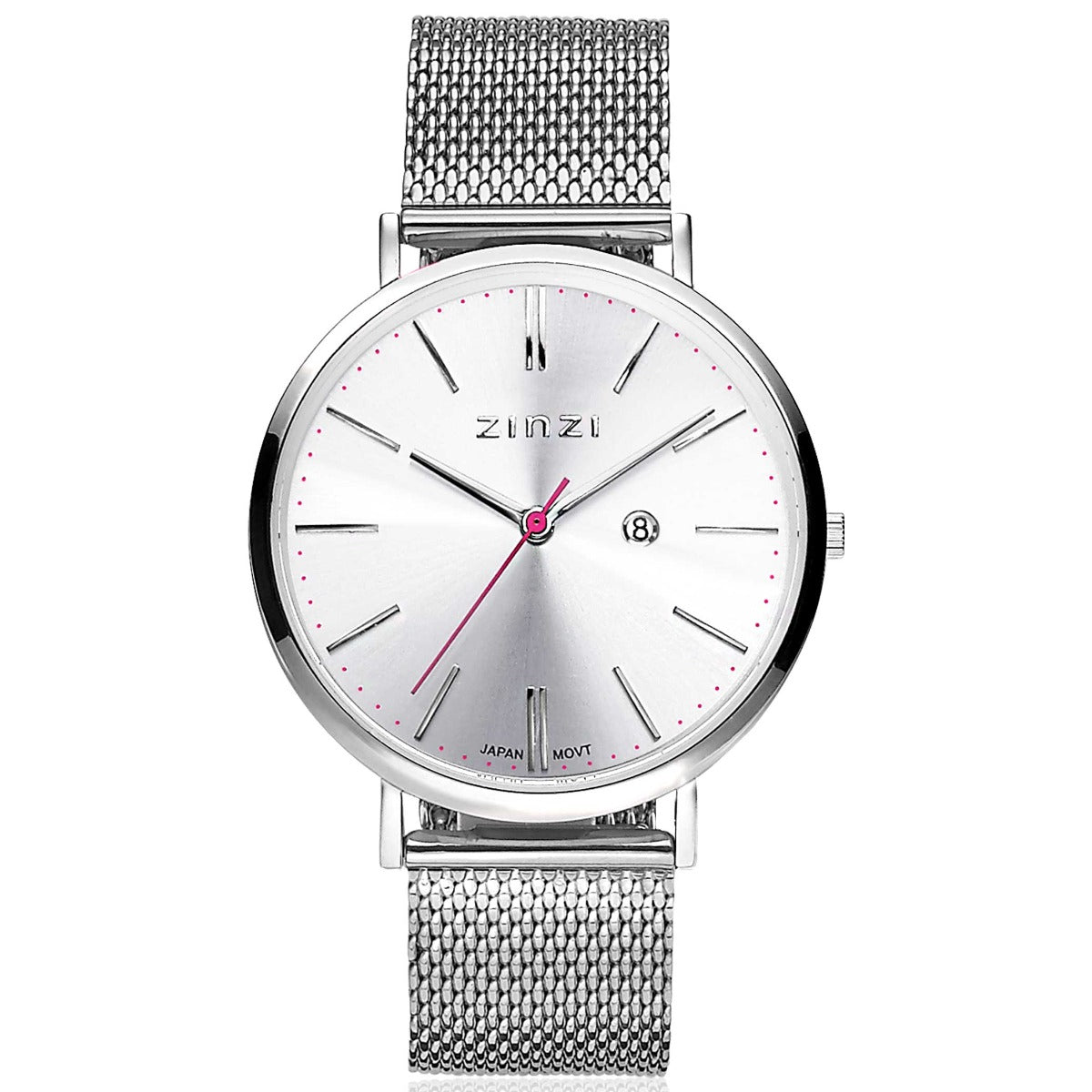 Orologio in acciaio color argento con quadrante argentato e cinturino a maglia rolò.